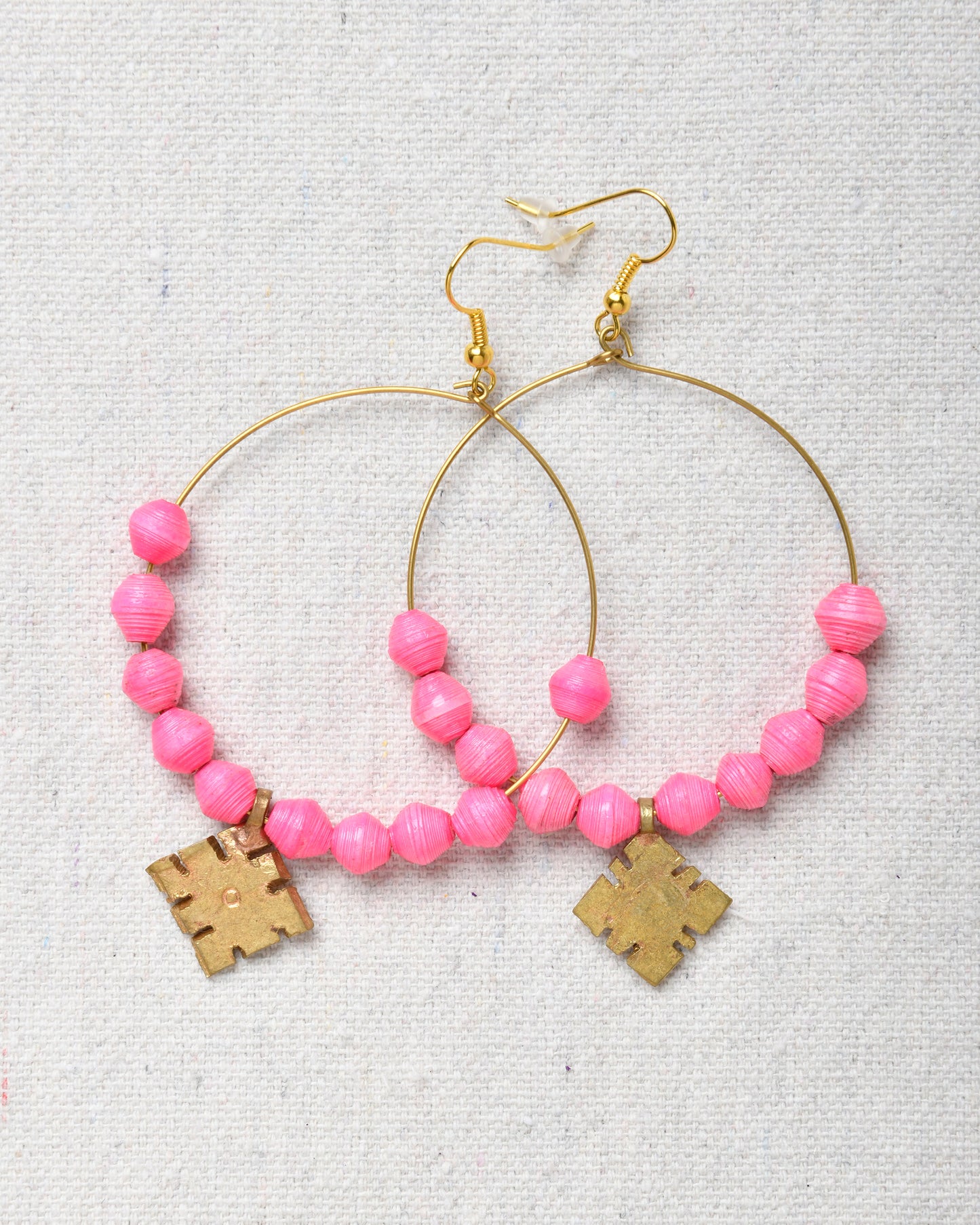 Hoop Earrings with beads and cross