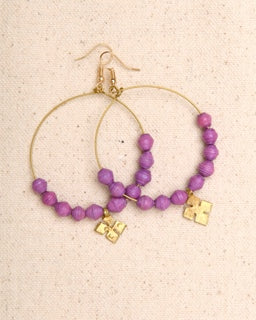 Hoop Earrings with beads and cross